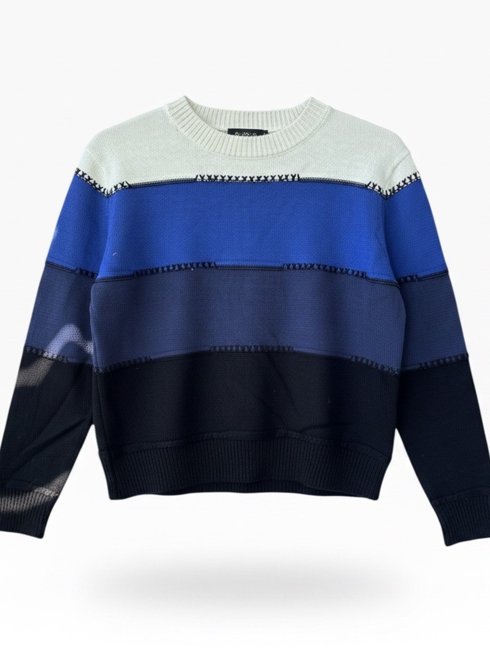 Women’s Cotton Striped Crewneck Sweater in Blue and Black